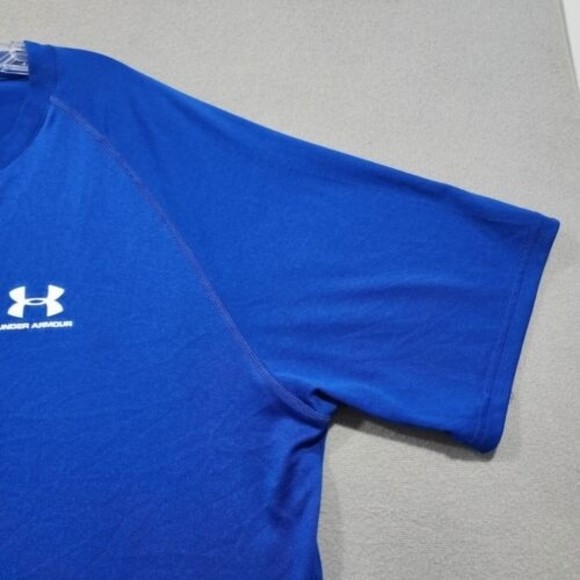 Under Armour Shirt Mens 2XL Blue TShirt Solid Regular CoupeHeatGear Shor… - Picture 4 of 16